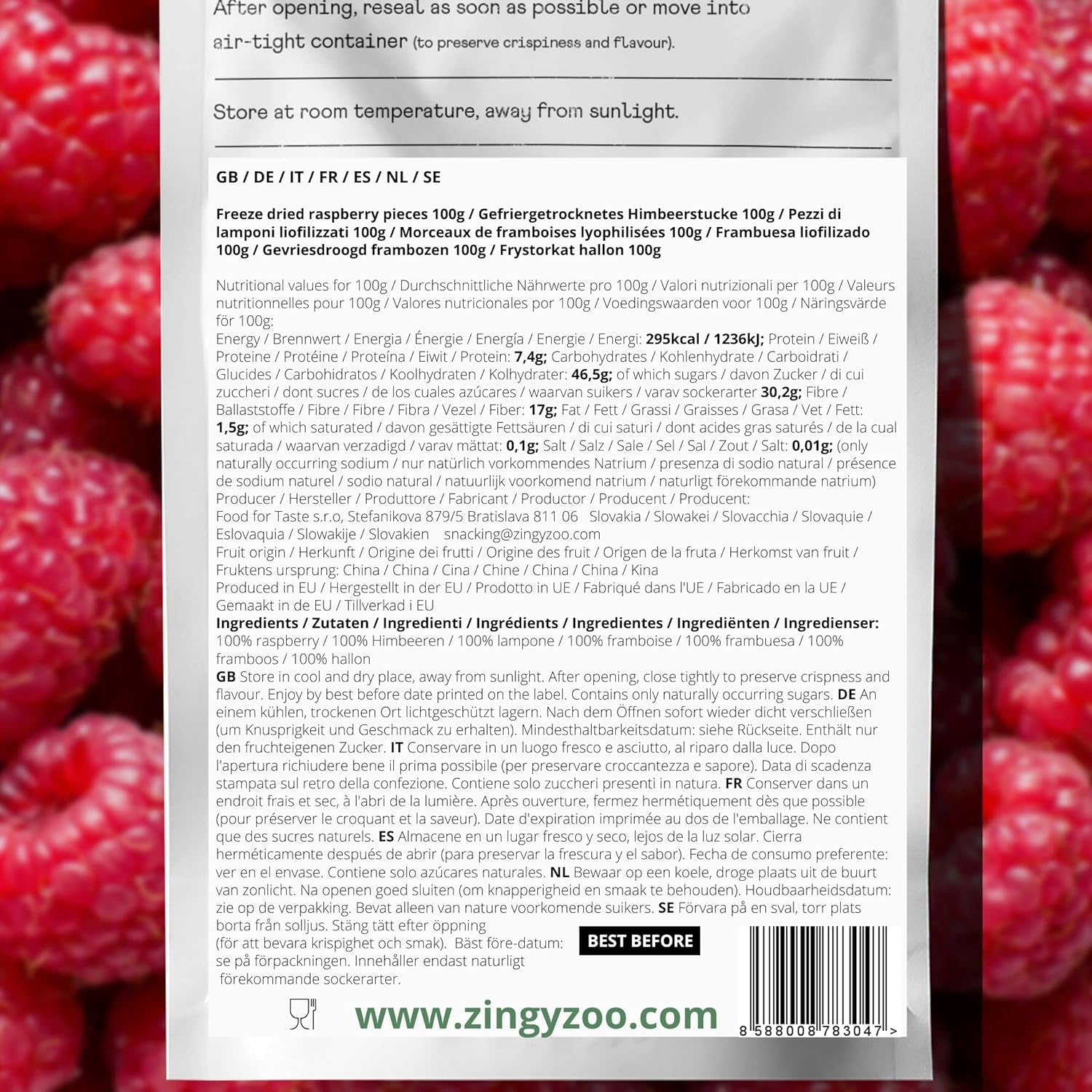 Bucăți de zmeură liofilizate | Fructe liofilizate liofilizate | Zmeură liofilizată fără gluten | Zmeură liofilizată | ZingyZoo (100g) Produse deshidratate Naty Shop