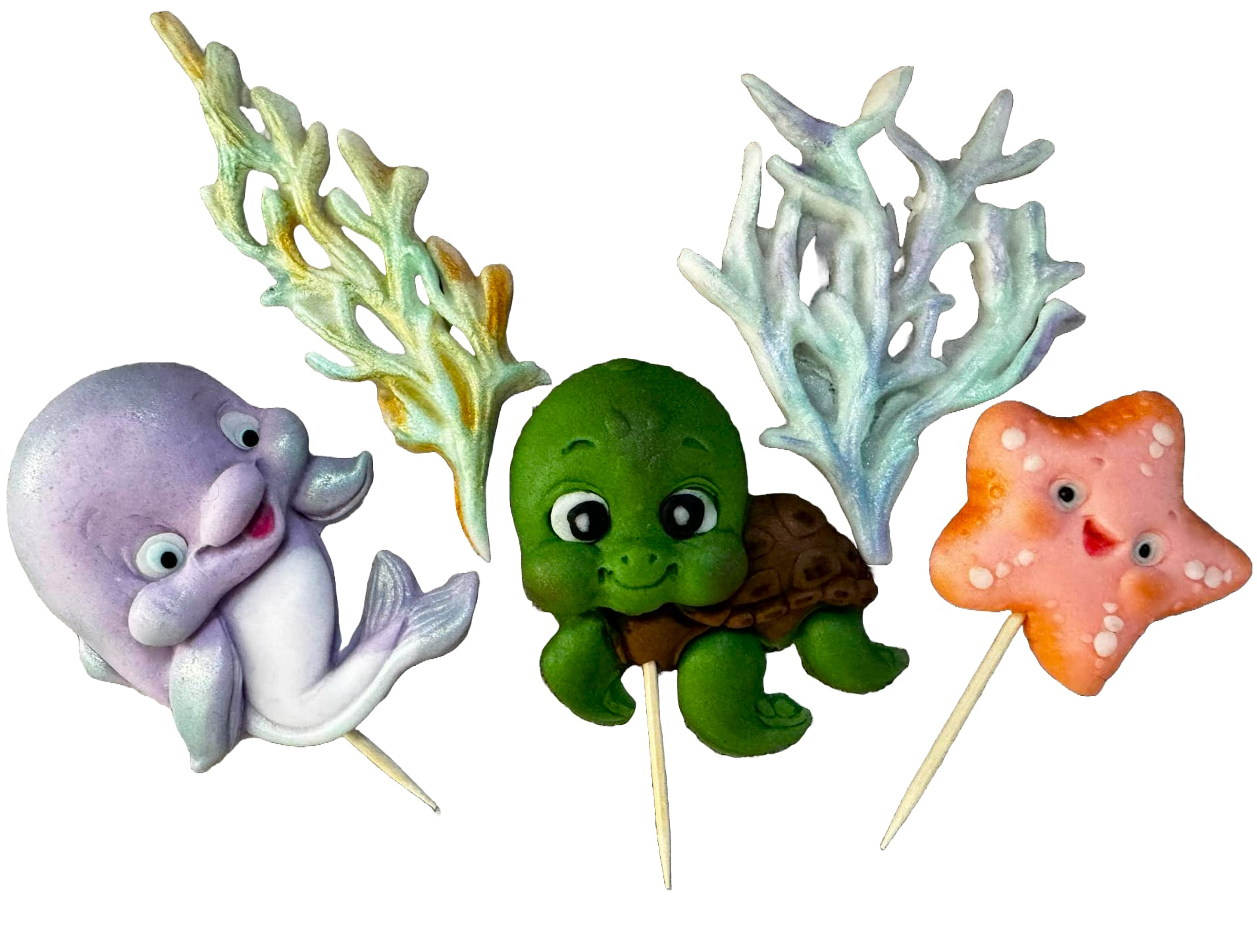 Set 5 decoratiuni comestibile din zahar, Animale marine Decoratiuni din Pasta de Zahar Naty Shop