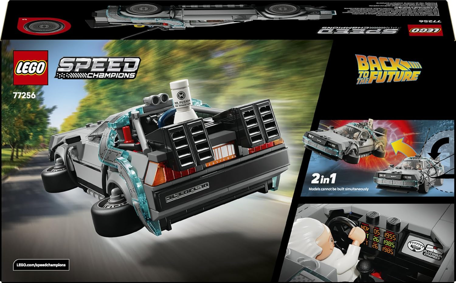 LEGO Speed Champions Zeitmaschine aus Zurück in die Zukunft - Kinder Spielzeug mit Automodell und 2 Minifiguren - Marty McFly und Doc Brown - Kreatives Geschenk für Kinder ab 9 Jahren - 77256