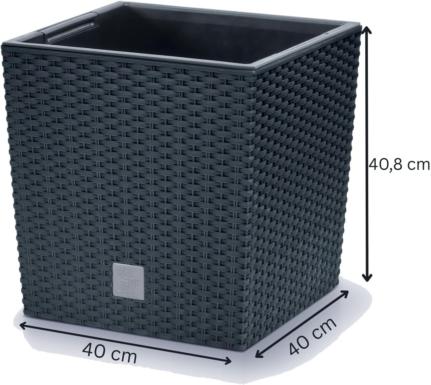 Ghiveci pătrat Prosperplast cu aspect de ratan, seria Rato, antracit, volum 64 L, negru, 39 x 39 x 40,5 cm, DRTS400L-S433
