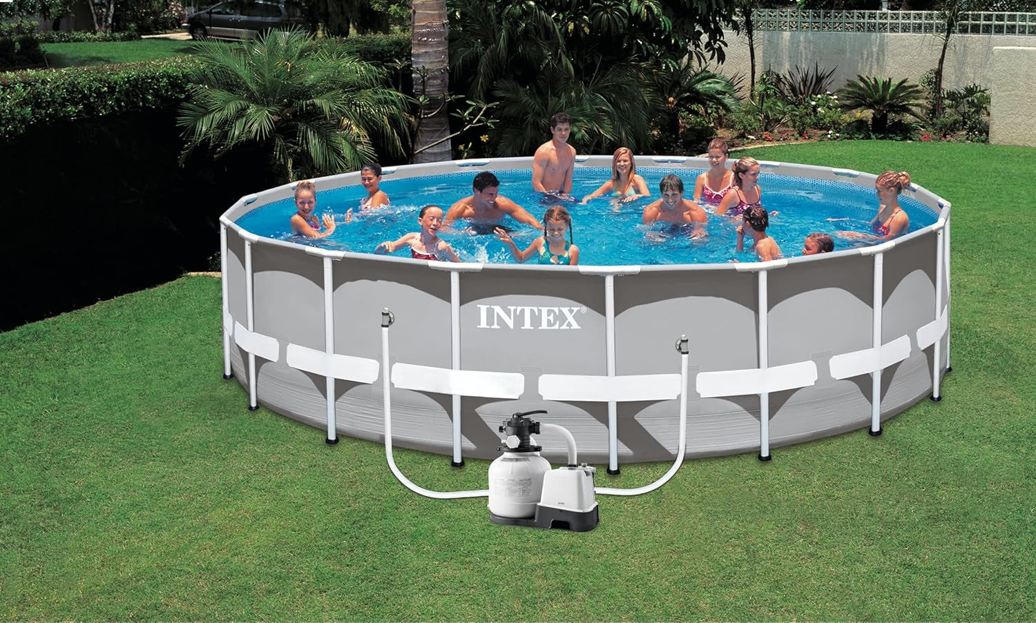 Pompă filtrantă cu nisip Intex 26676 Krystal Clear cu sistem de apă sărată, debit de apă 7900 L/h, debit sistem 6000 L/h, pentru piscine de până la 32200 L, plastic, alb