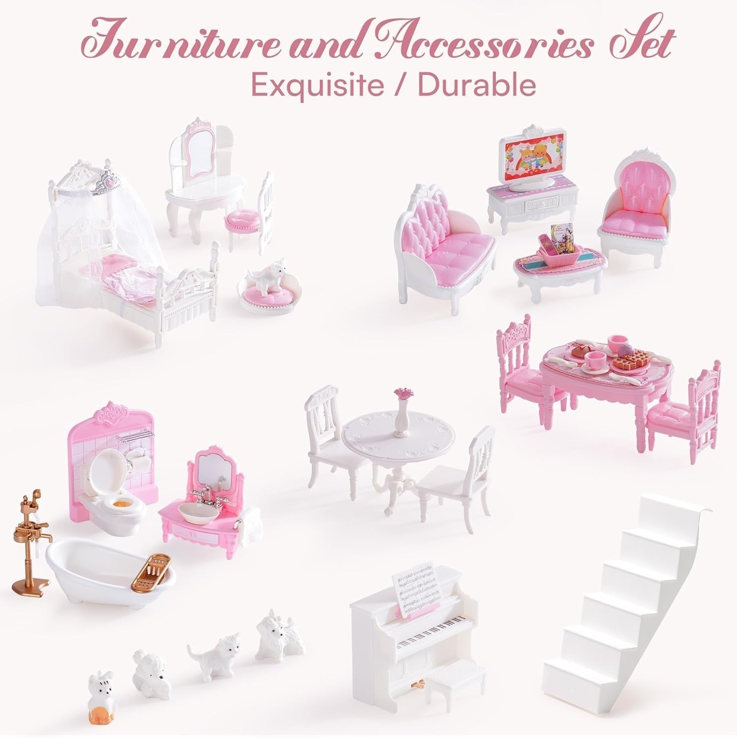 ROBUD casă de păpuși din lemn pentru copii, cadou de jucărie casă de păpuși pentru fete și băieți în vârstă de 3, 4, 5, 6 ani Casute de papusi Naty Shop