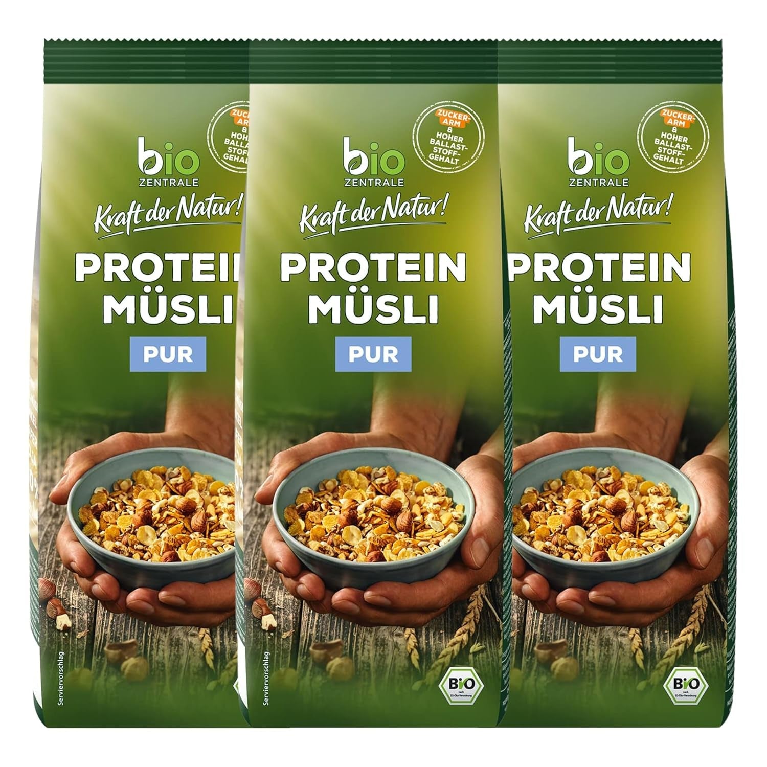 Muesli proteic pur Biozentrale - 375g - Organic cu miere - Ca cereale pentru micul dejun sau ca gustare