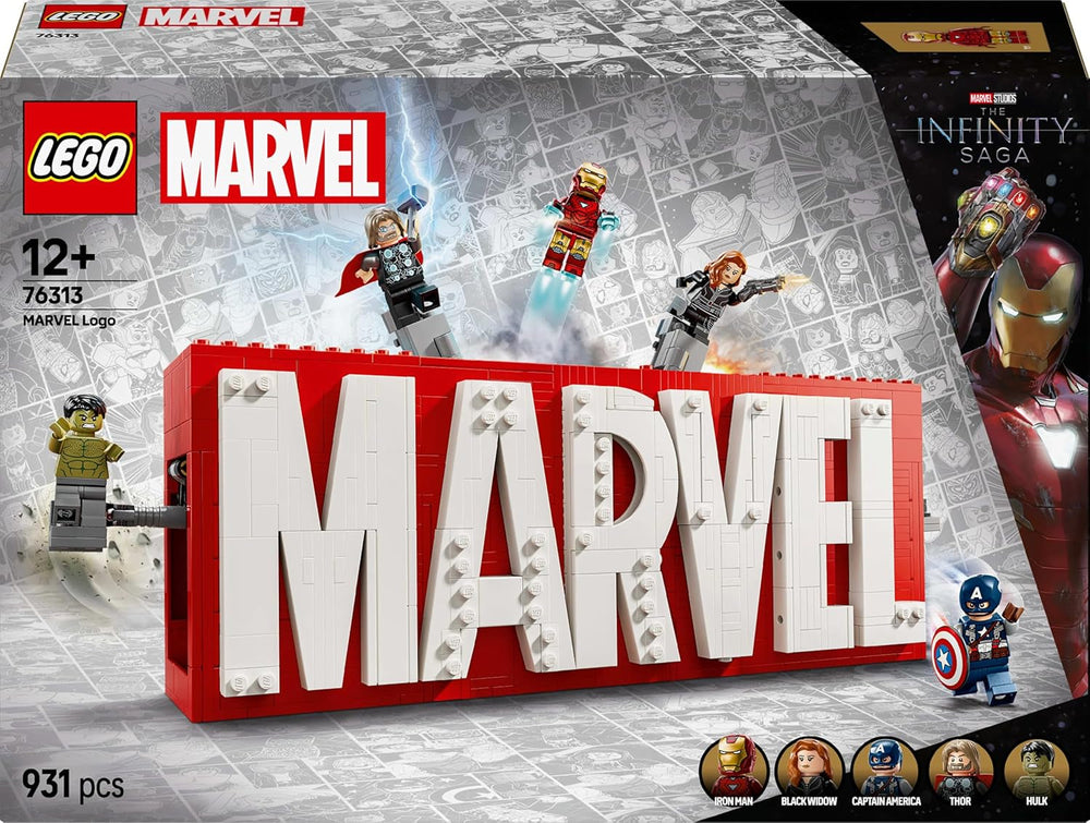 LEGO Marvel: Logo-ul și minifigurinele Marvel - Set de colecție cu Hulk, Thor, Iron Man, Black Widow și Captain America - Set de construcție cu figurine Avengers - Cadou pentru băieți și fete de la 12 ani 76313 Seturi de constructie Besuche den LEGO-Store