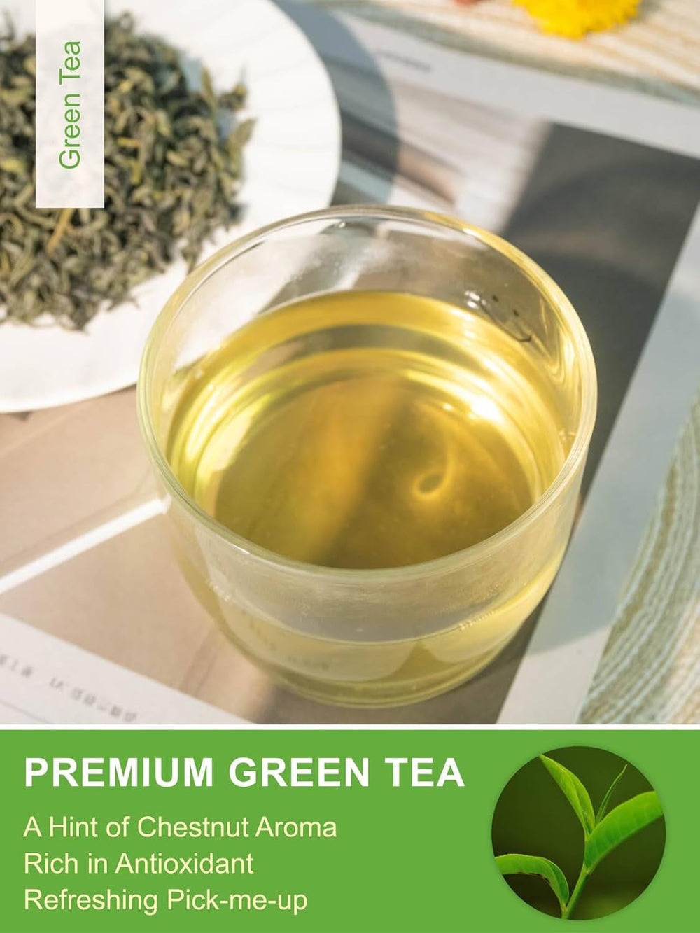 Ceai verde premium Teelux vrac 200 g din China, vegan, răcoritor, bogat în antioxidanți, ceai verde natural pur, frunze de ceai vrac