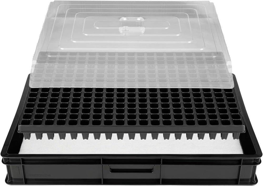 Sistem de propagare GW-285 format din tavă profesională pentru apă GW657, covoraș capilar asortat (absorbție de apă 3L pe mp) și tavă pentru ghivece cu 285 de ghivece (23x23mm, 54mm înălțime) în dimensiune Euro (600 x 400mm)