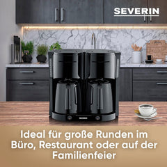Aparat de cafea cu filtru SEVERIN Duo cu carafă termică, aparat de cafea pentru până la 16 cești, aparat de filtrare atractiv cu 2 carafe izolate, negru, KA 9315