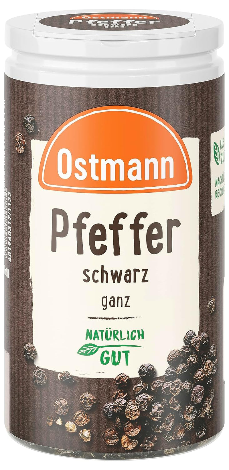 Ostmann Gewürze - Pfeffer schwarz ganz | 40 g in der Streudose