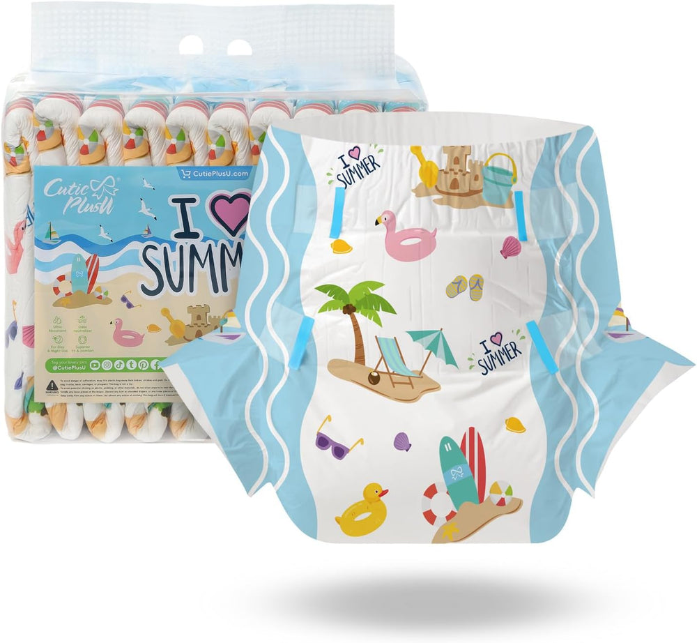 Scutece pentru adulți CutiePlusU, 10 bucăți, chiloți de incontinență de unică folosință cu tablă pentru femei și bărbați, absorbție maximă peste noapte - Little Princess (Mărime mare 94-119 cm)