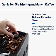 De'Longhi Dinamica Plus ECAM 370.70.B Espressor complet automat cu sistem LatteCrema Milk, Cappuccino și Espresso, ecran tactil color TFT de 3,5 inci și control prin aplicație, funcție cafetieră, negru