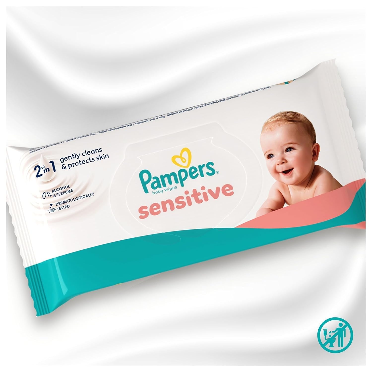 Șervețele umede Pampers Sensitive, 6 pachete a câte 80 de șervețele = 480 de șervețele, fără parfum, pentru o curățare delicată și delicată