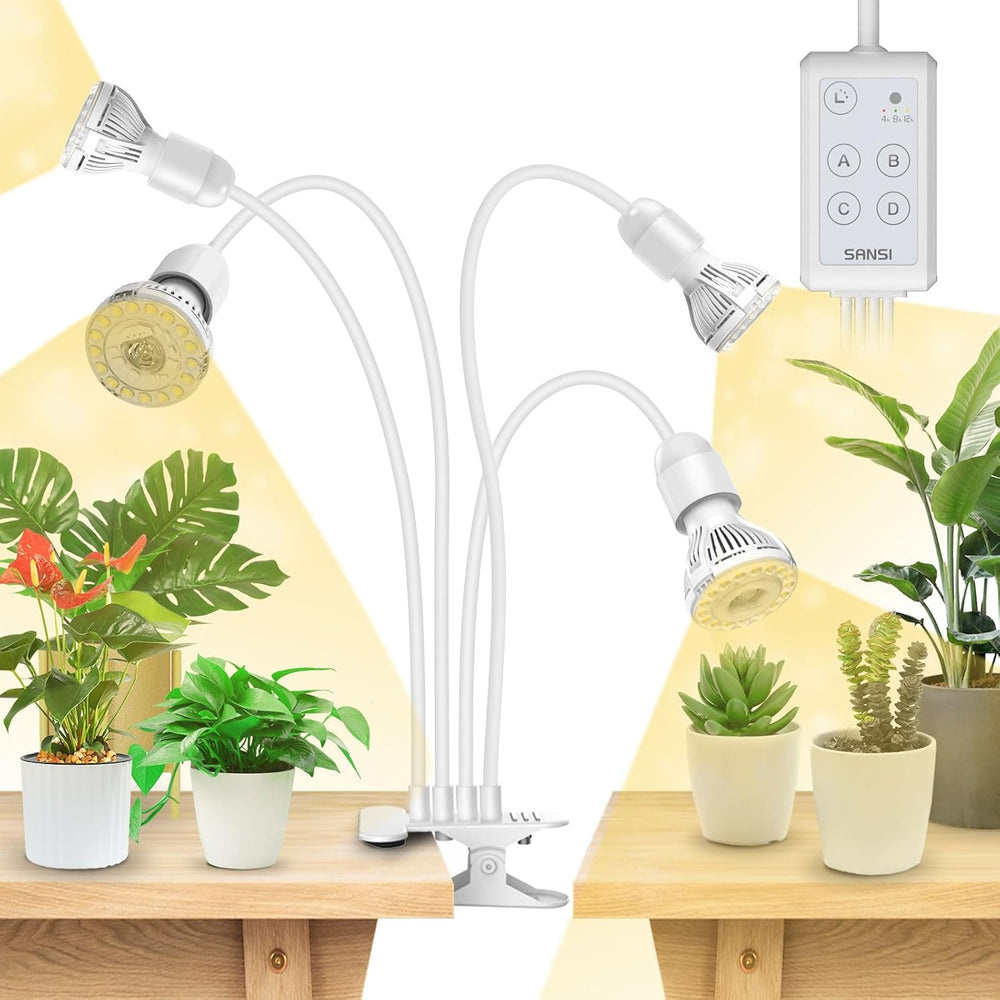 Lampă LED SANSI pentru plante de interior, lampă de creștere cu 2 capete, spectru complet de 10W (echivalent 150W), temporizator 4/8/12 ore, lumină suspendată pentru plante de interior, seră, hidroponică
