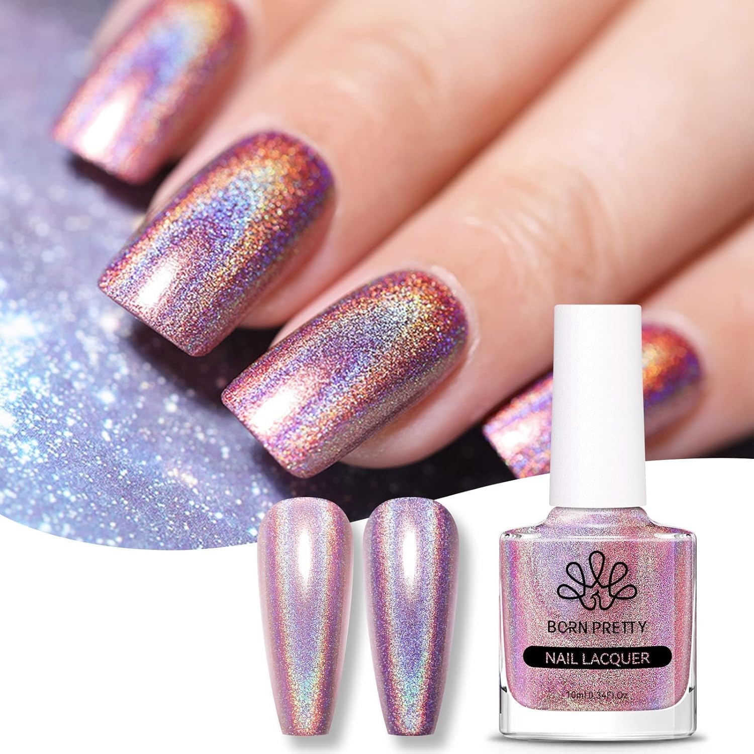 Born Pretty Oja cu Glitter, Rainbow Shining Glitter Super Shine Oja Nail Art Neagră