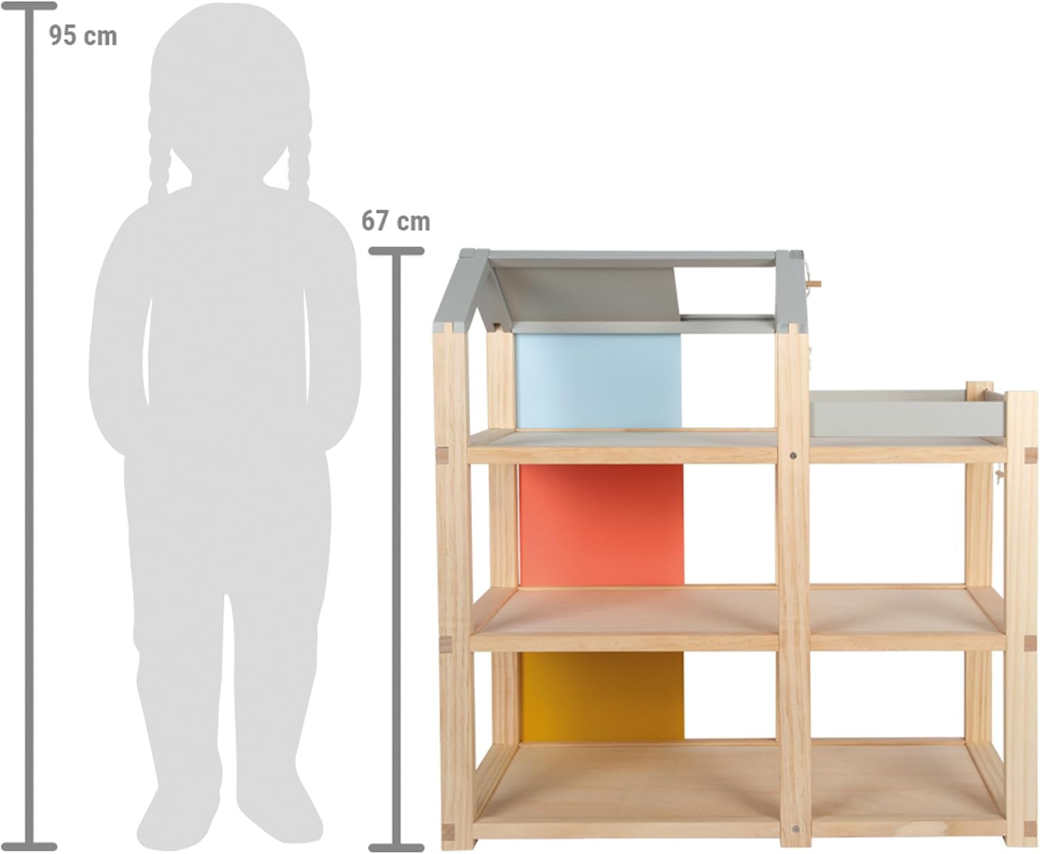 Casă de păpuși din lemn Small Foot, culori naturale - 3 etaje cu terasă pe acoperiș și set de mobilier din 51 de piese, încurajează jocul creativ, potrivită de la 3 ani, 12541 Casute de papusi Naty Shop