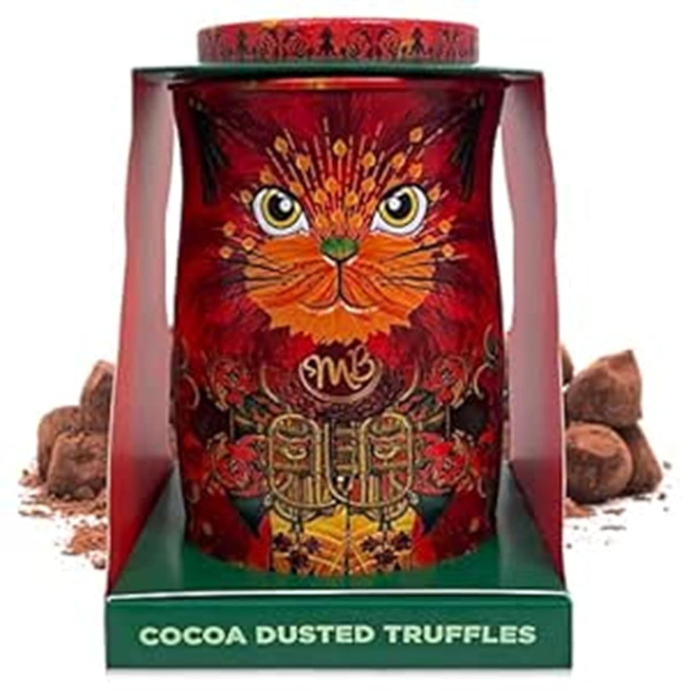 Trufe de ciocolată Monty Bojangles Savanna Gold (135g) pudrate cu cacao, praline, set cadou într-o cutie individuală de colecție cu design de pisică, aromă de scotch Flutter