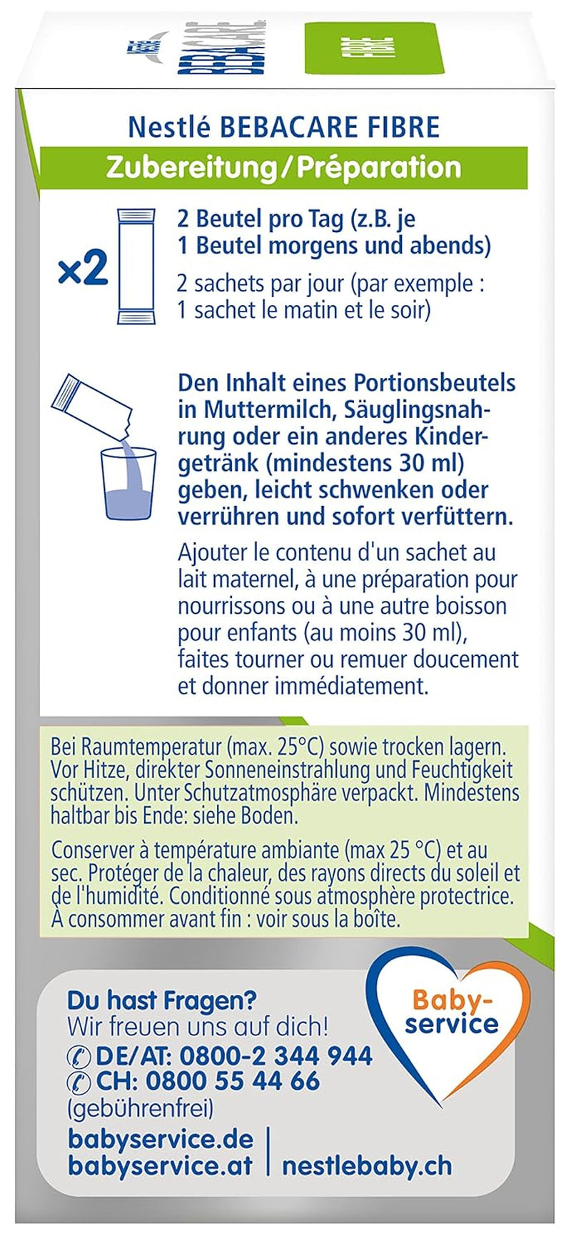BEBACARE FIBRE supliment alimentar fără gluten pentru o digestie blândă, supliment alimentar pentru bebeluși de la naștere și copii mici, 1x (20 x 2,2g)