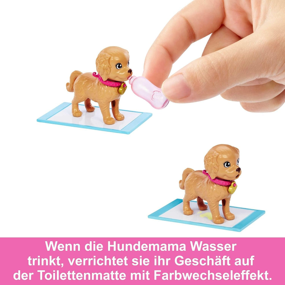 Adopție Cățeluș Barbie - Păpușă și 2 căței, cu certificate de adopție, efect de schimbare a culorii, cușcă și accesorii, pentru copii cu vârsta de 3 ani și peste, 86 HKD
