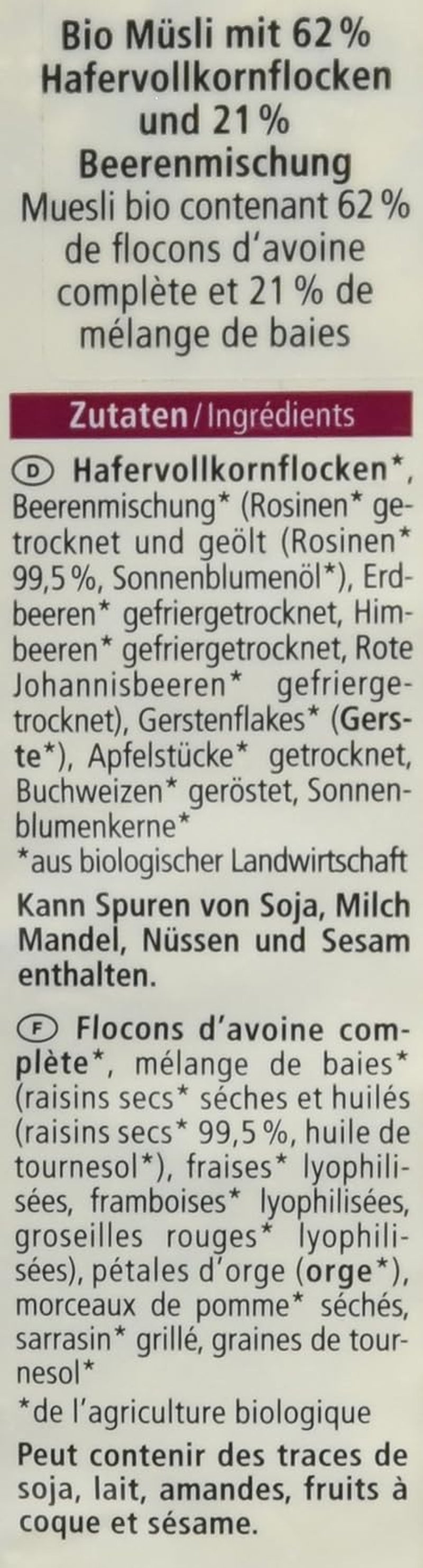 Muesli organic cu fructe de pădure, 750g