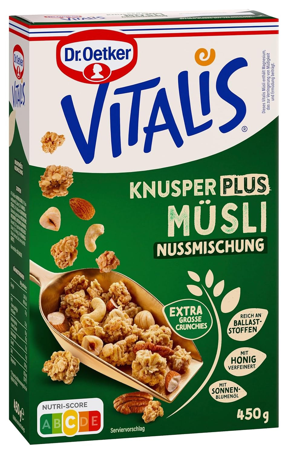 Dr. Oetker Vitalis KnusperPlus Ciocolată Dublă: Musli crocant cu lapte și ciocolată neagră, pachet de 7 (7 x 450g)