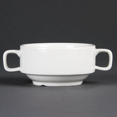 Boluri de supă Olympia Whiteware cu mânere 400 ml (6 bucăți) - potrivite pentru cuptor, cuptor cu microunde, congelator și mașina de spălat vase C239