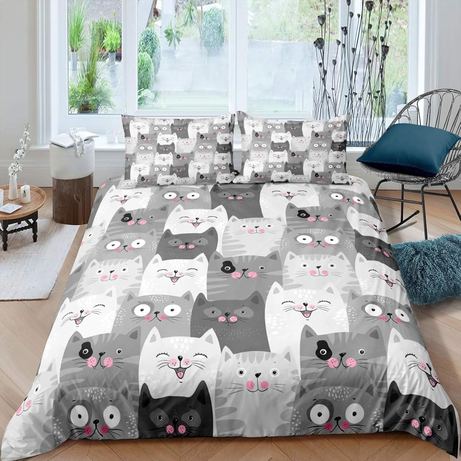 Kids Mädchen Cute Katze Kitty Katzenmotiv Bettwäsche Kinder Katzenbettwäsche Kinderbettwäsche Bed Duvet Cover Bedding Set 135×200Cm