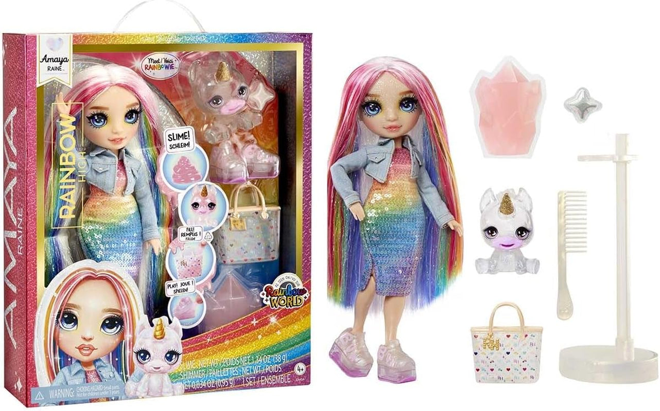 Păpușă Rainbow High Fashion cu slime și animal de companie - Amaya (Culori curcubeu) - păpușă strălucitoare de 28 cm cu slime sclipitor, animal magic și accesorii de modă - jucărie pentru copii - 4-12 ani Papusi Naty Shop Amaya (culori curcubeu)