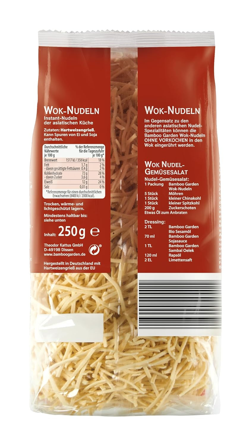 Bamboo Garden - Tăiței Wok | Tăiței instant cu ou | Se amestecă, nu necesită pre-gătire | Pentru preparate asiatice la wok | 250 g într-o pungă