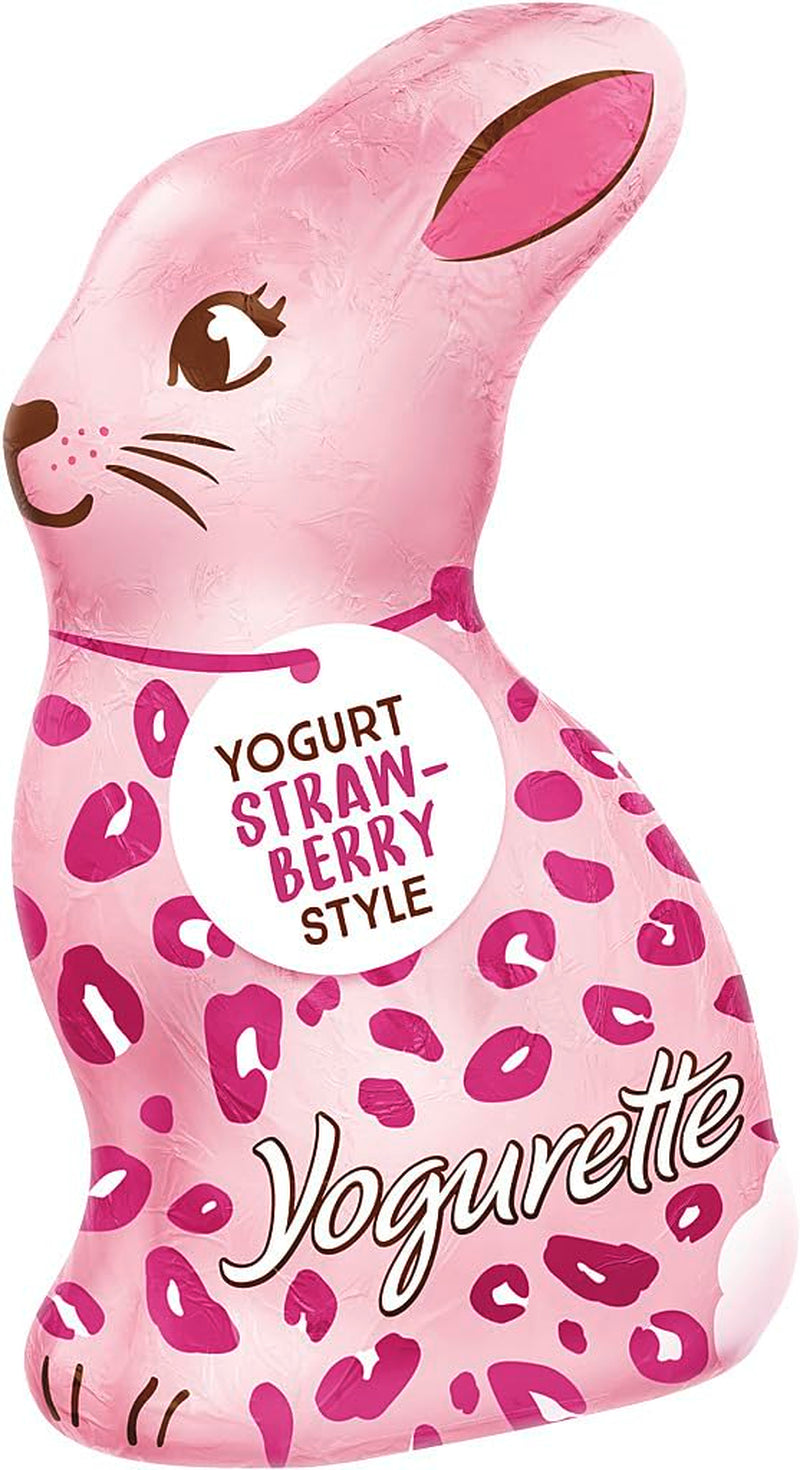 Iepuraș de Paște cu iaurt 75g – Iepuraș de ciocolată pentru Paște – Ciocolată albă cu iaurt și chipsuri fructate de căpșuni – Iepuraș de ciocolată pentru Paște și coș de Paște – Cadou de ciocolată – Cadou de Paște