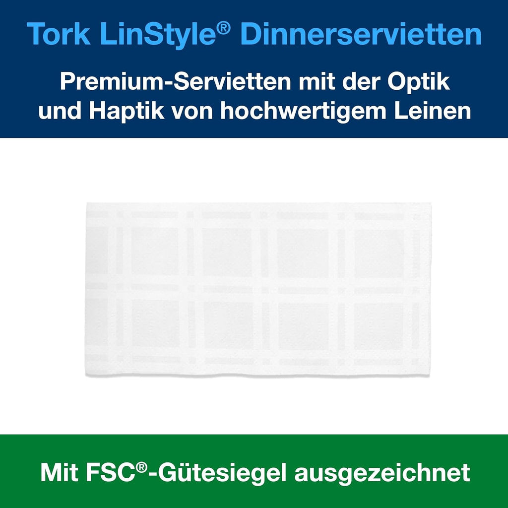 Șervețele de masă Tork Linstyle albe, 1/4 pliere, 19,5 × 19,5 cm, 14 נ50 șervețele, 509410