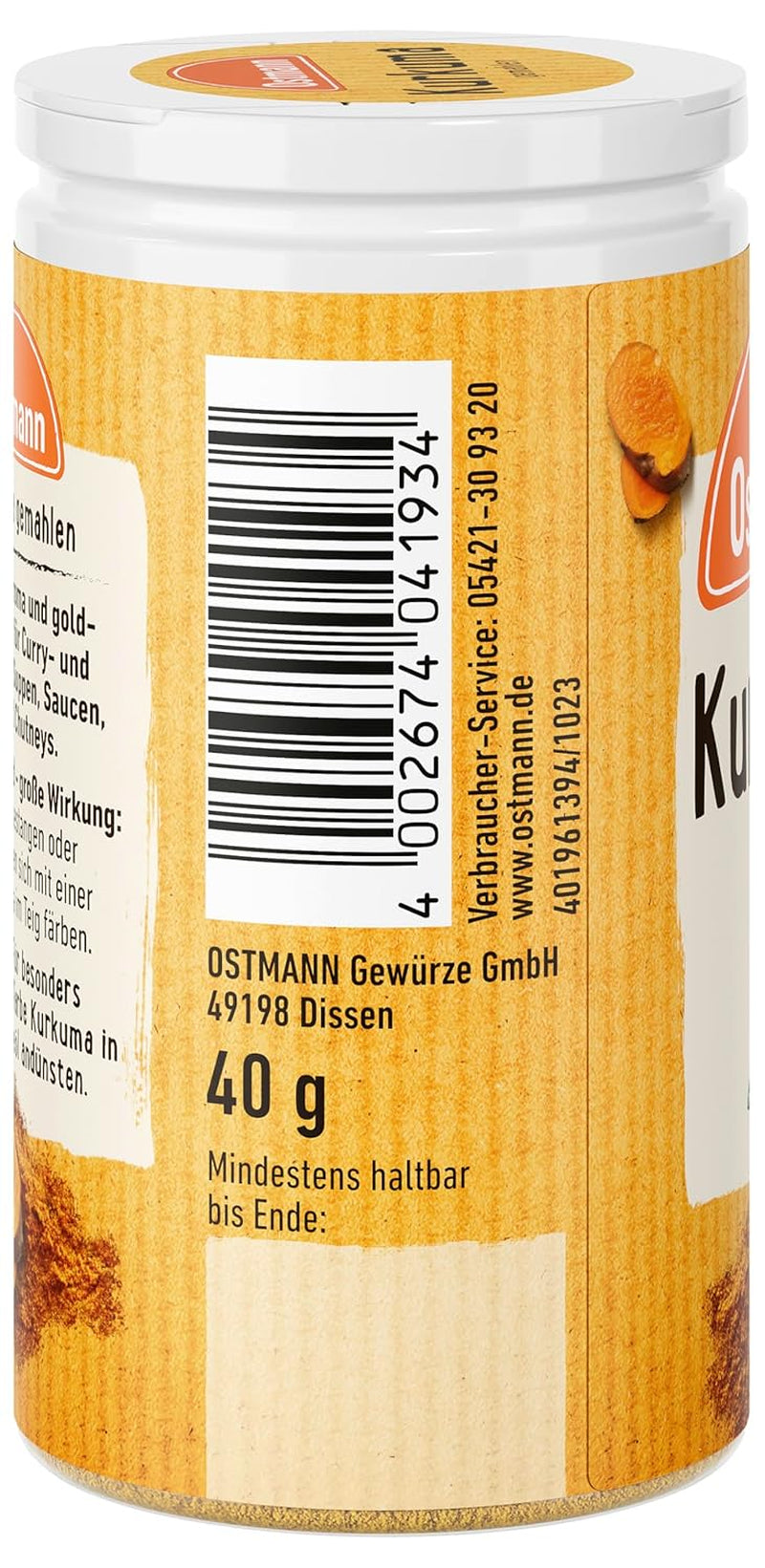 Ostmann Gewürze - Kurkuma gemahlen | Perfektes Gewürz für Curry- und Reisgerichte | Verleiht Gerichte eine goldgelbe Farbe | Natürliche Zutaten | 40 g in der Streudose