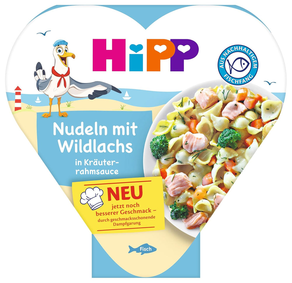 HiPP Nudeln mit Wildlachs in Kräuterrahmsauce (6x250 g), ab 1 Jahr, schonend dampfgegart, kindgerecht gewürzt, aus nachhaltigem Fischfang