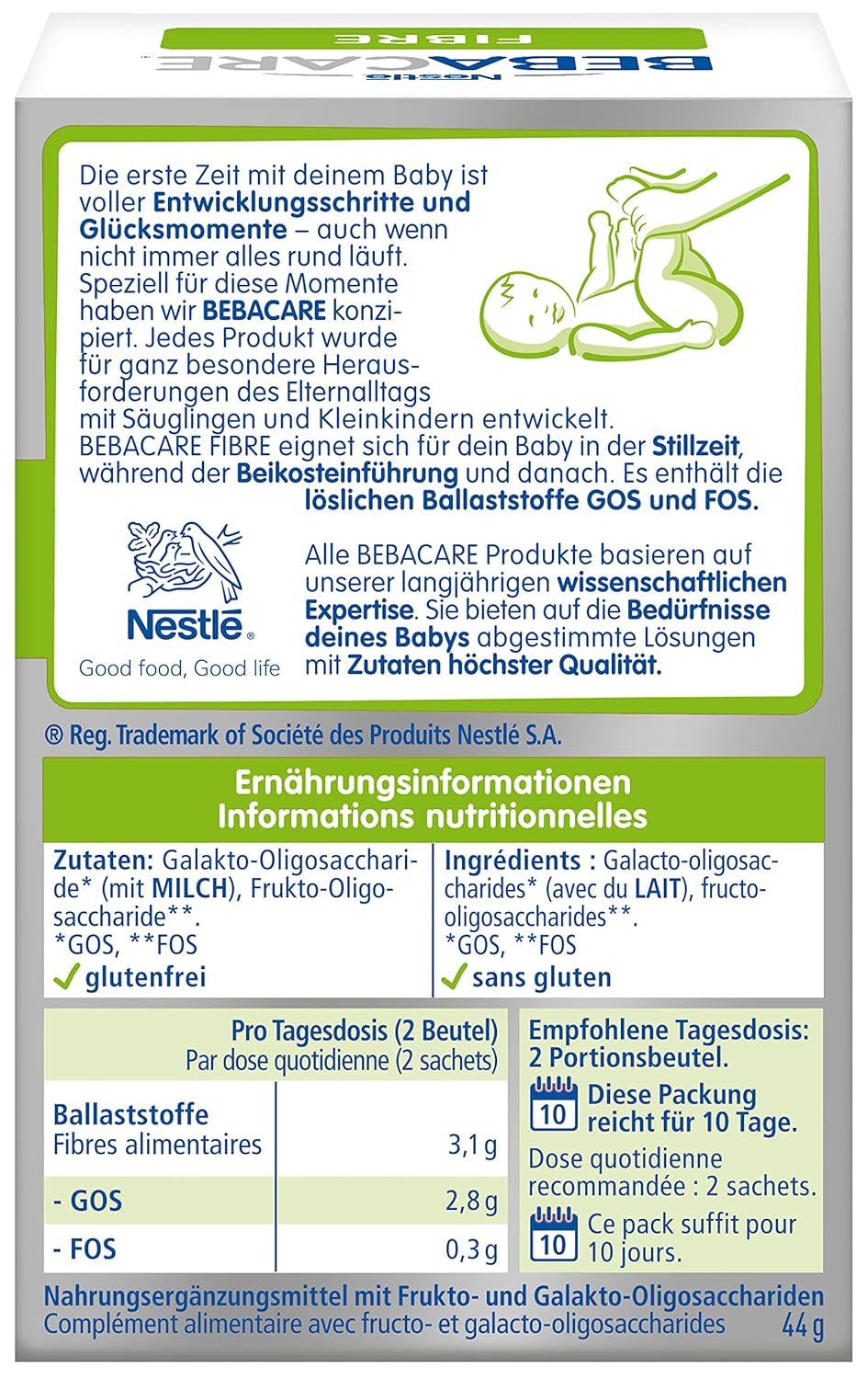 BEBACARE FIBRE supliment alimentar fără gluten pentru o digestie blândă, supliment alimentar pentru bebeluși de la naștere și copii mici, 1x (20 x 2,2g)