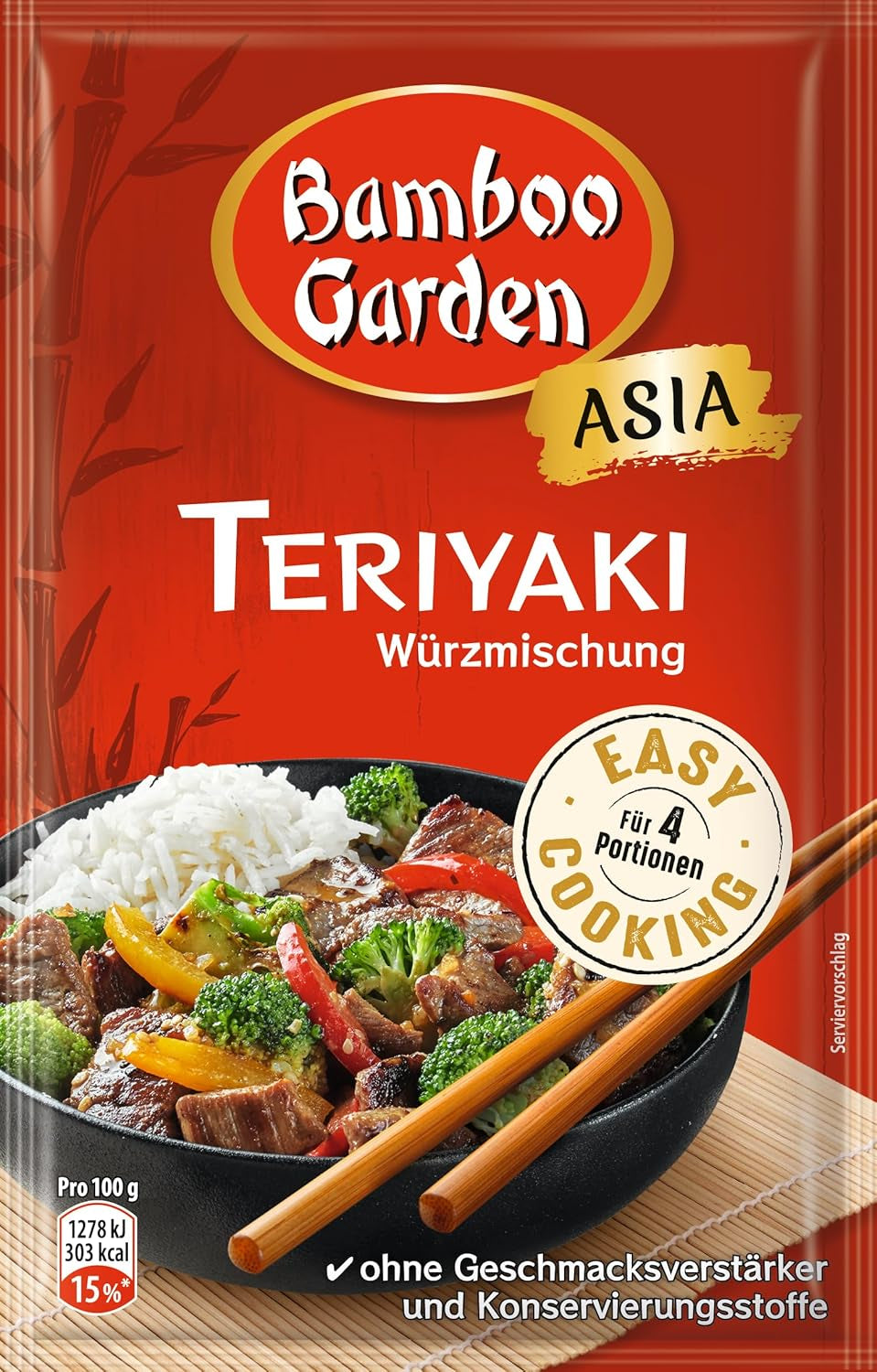 Bamboo Garden - Teriyaki Seasoning Mix , Gewürzmischung für Teriyaki , Für 4 Portionen , Ohne Geschmacksverstärker und Konservierungsstoffe , 1 x 25 g (Verpackungsdesign kann abweichen)