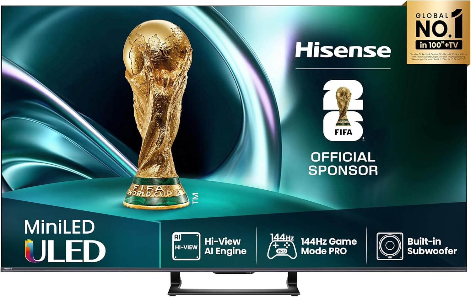 Televizor Hisense 50U7Q de 50 de inci, mini LED ULED 4K, Smart TV, motor Hi-View AI, mod de joc Pro la 144Hz, FreeSync Premium, subwoofer încorporat, Dolby Vision IQ Atmos, AirPlay, control vocal [2025]