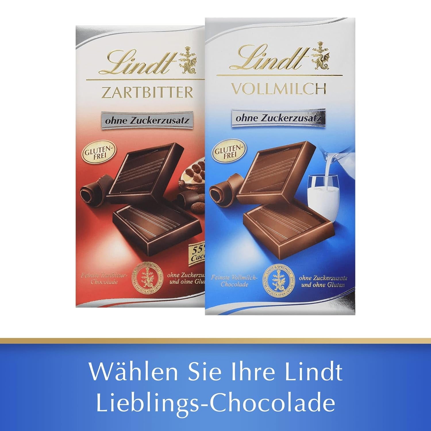 Ciocolată cu lapte Lindt fără zahăr adăugat | Baton 100g | Cea mai fină și fără gluten | Cadou de ciocolată