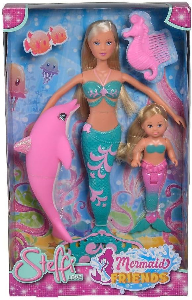 Simba 105733336 - Steffi Love Prietenii Sirenei, păpușă ca o sirenă magică cu sora Evi, figurină delfin și multe altele, jucărie pentru copii cu vârsta de 3 ani și peste