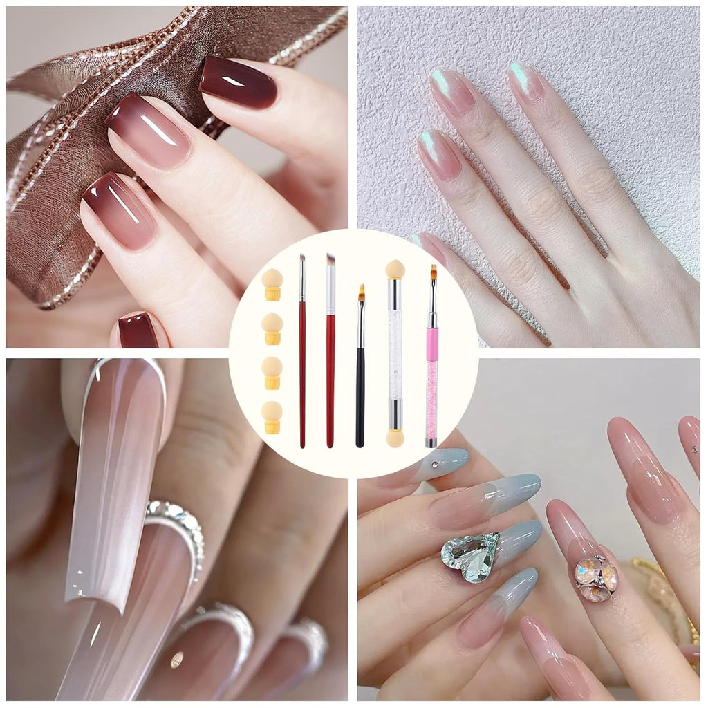 Nail Art Rendering-Werkzeuge Schwamm Undtupfpinsel, Sponge Brush Applikator, Doppelter Kopf Ombre Sponge Stick Mit 4 Ersatzköpfe, Nail Art Schwamm Und Tupfpinsel, Ombre Nagelpinsel Für Gelnägel