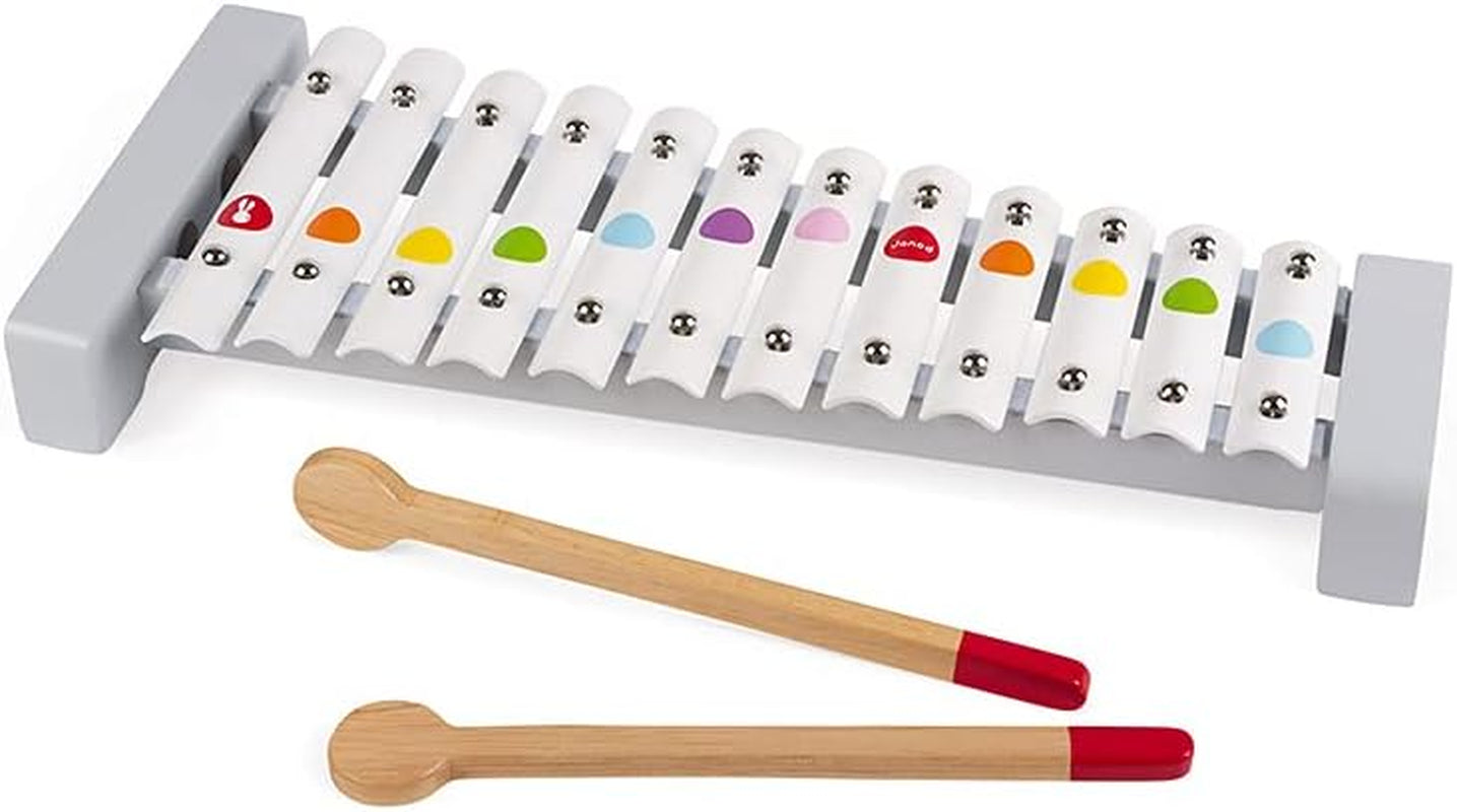 Janod - Xilofon Confetti din lemn și metal, instrument muzical pentru copii, replică de jucărie și jucărie pentru percepție muzicală, de la 2 ani, J07604 Jucarii Bebe Naty Shop
