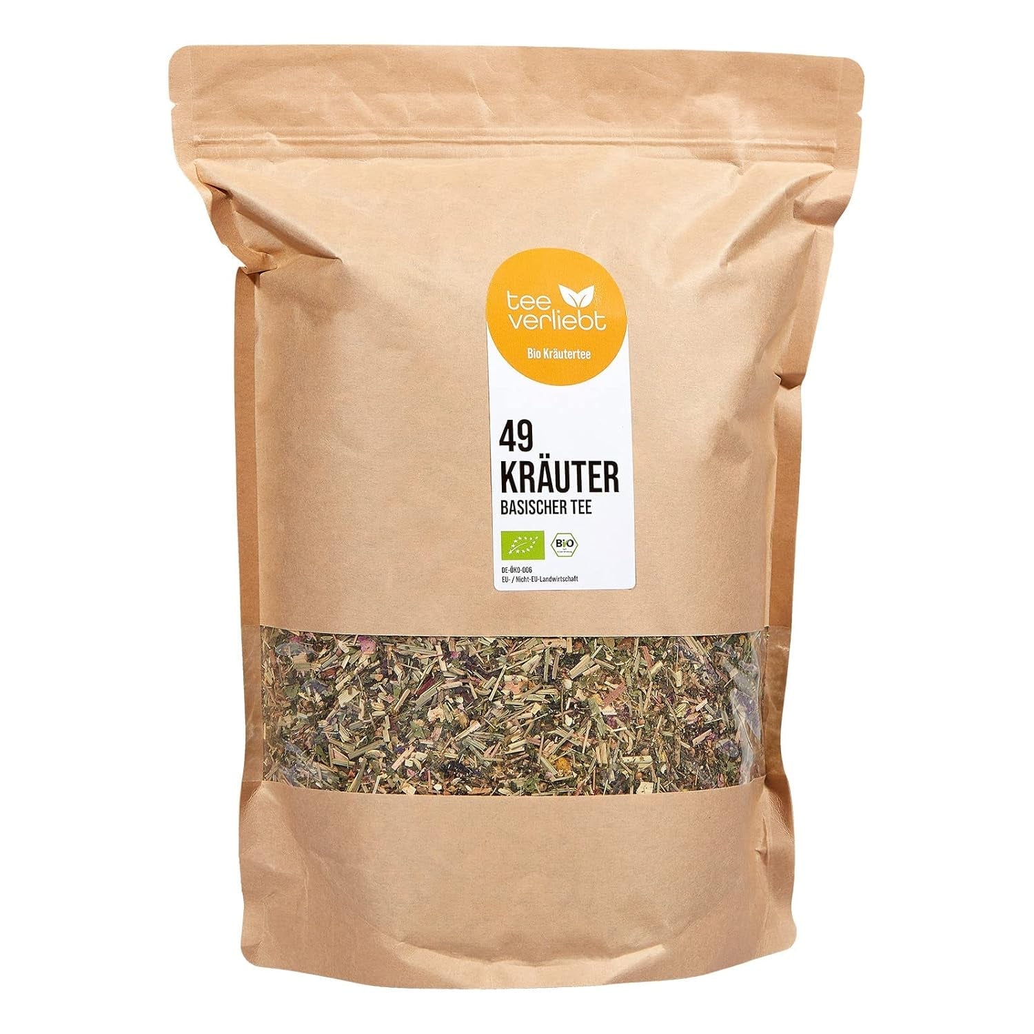 Teeverliebt - Ceai de plante alcalin 1000 g ceai vrac cu 49 de plante organice selectate, ceai alcalin pentru bunăstare cu păpădie, rădăcină de alant, salvie, urzică, scorțișoară, măr și multe altele.