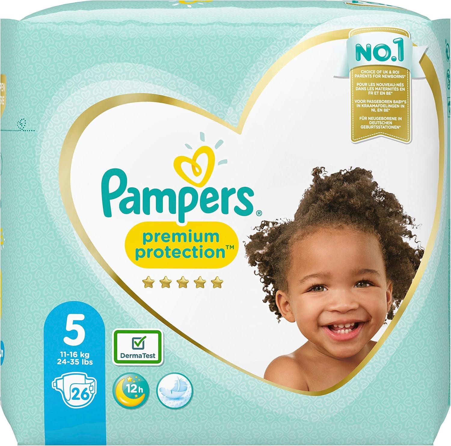 Scutece Pampers Premium Protection pentru bebeluși noi, pachet Jumbo, mărimea 1, 72 bucăți