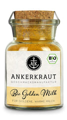 Ankerkraut Bio Golden Milk, Gewürz für goldene Milch, mit Kurkuma, Zimt und Ingwer, 75 g im Korkenglas