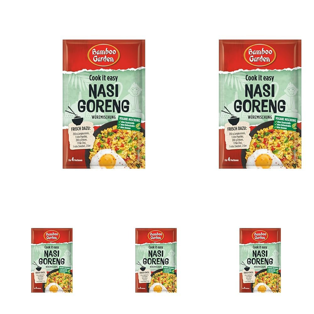 Bamboo Garden - Nasi Goreng Würzmischung | Zum Würzen von asiatischen Reisgerichten | Für 4 Portionen | Vegan, ohne Zusatzstoffe, ohne Hefeextrakte, ohne Aromen | 25 g im Beutel