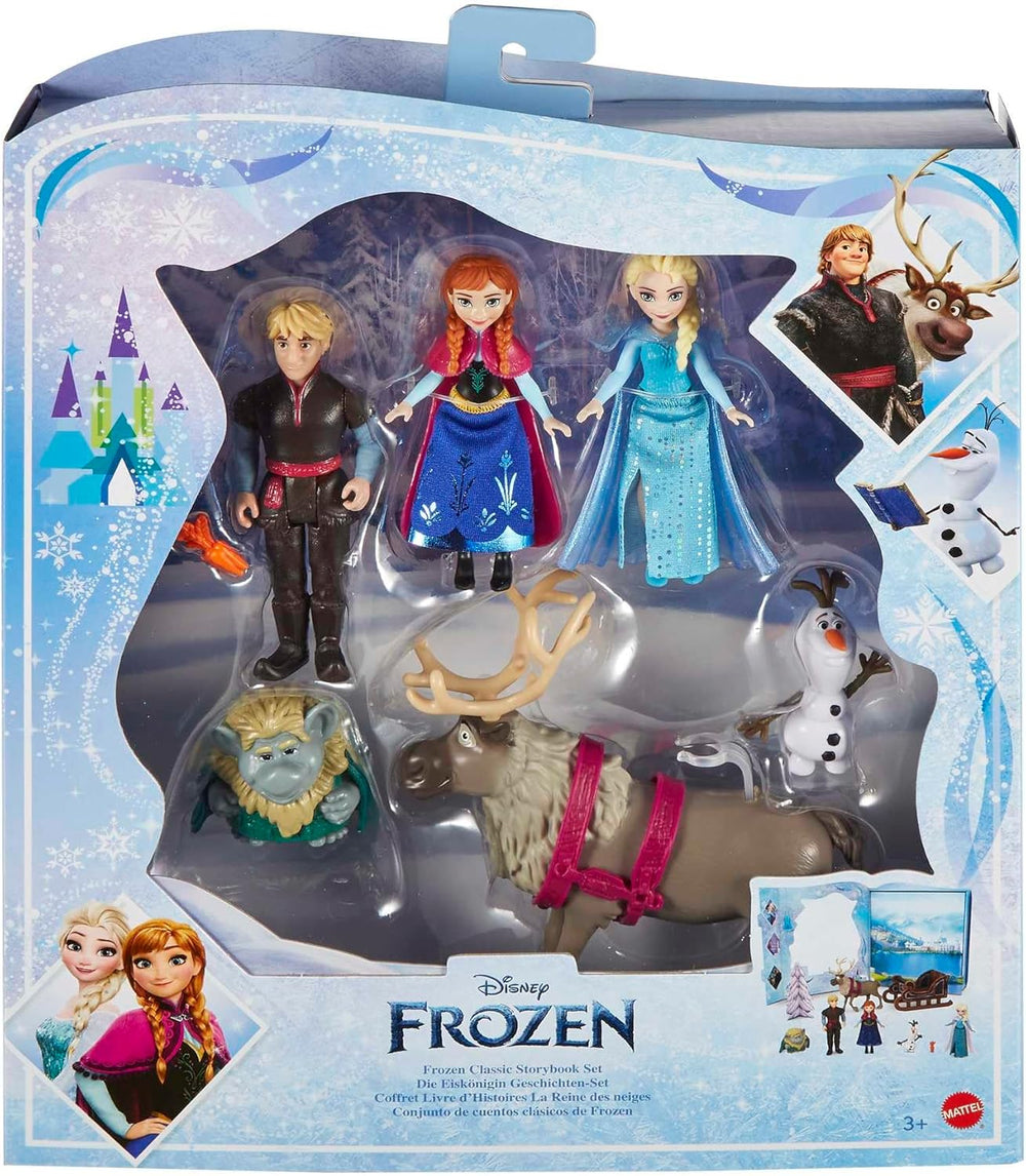 Mattel DISNEY Frozen - Set de basm cu 6 figurine jucăușe preferate, ambalaj interactiv și accesorii pentru copii, HLX04