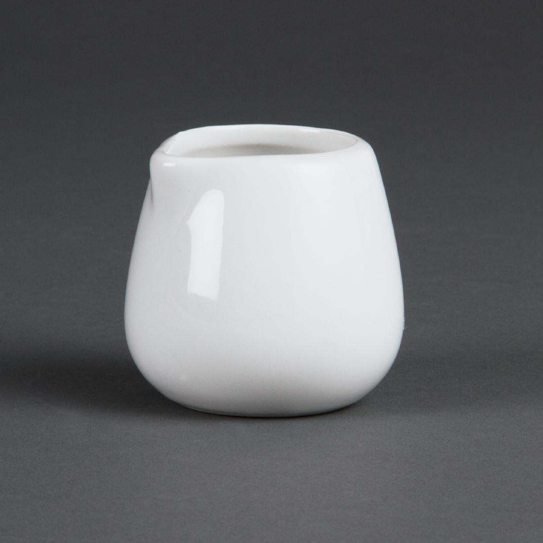 Olympia Whiteware Carafe mici de servire 43 ml/1.5 oz (pachet de 12), porțelan alb - ulcior fără mâner ideal pentru lapte, smântână, sosuri, sos gravy - potrivit pentru mașina de spălat vase/cuptor cu microunde, uz casnic în cafenele, restaurante, C203