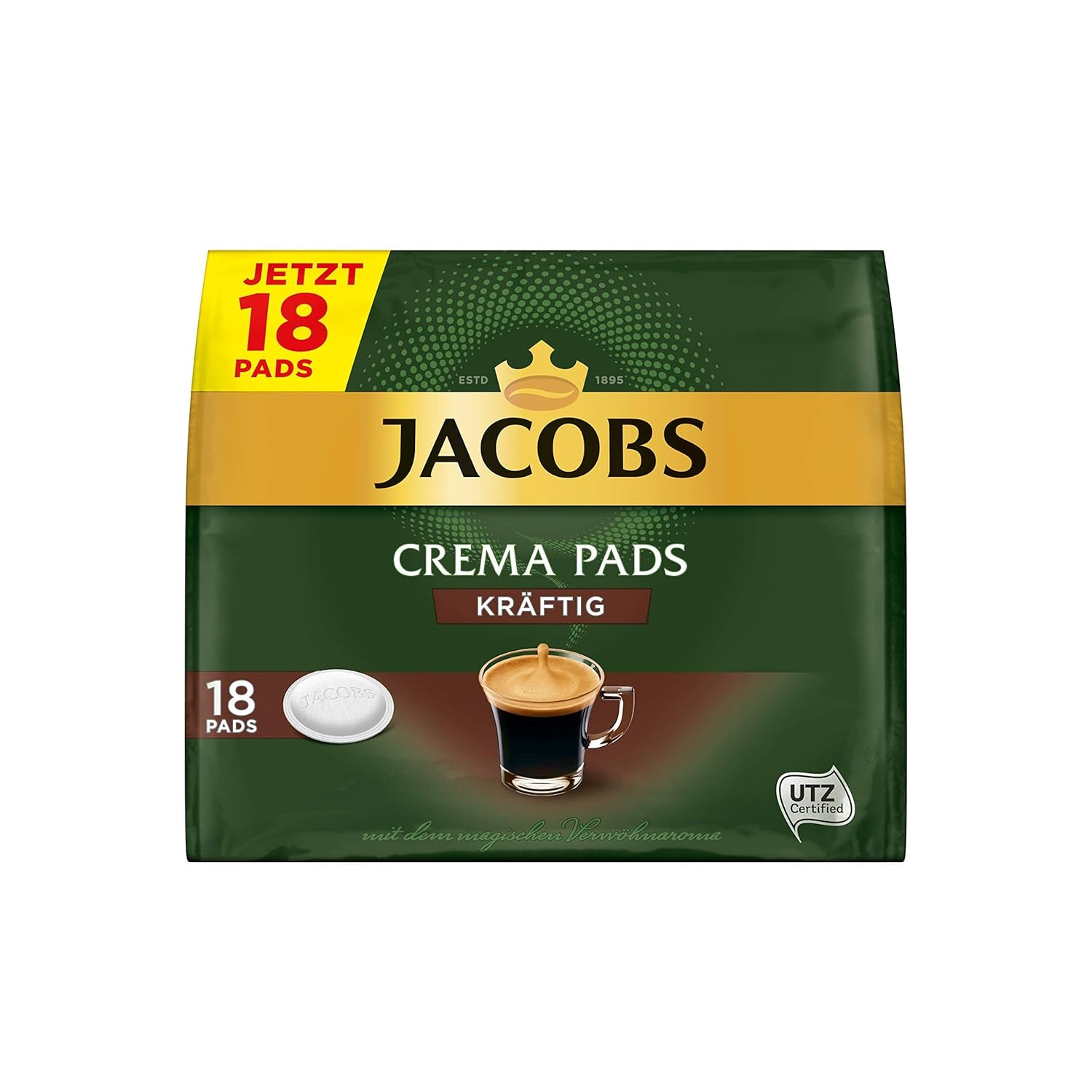 Pads Crema Kräftig, 90 Senseo kompatible Kaffeepads UTZ-zertifiziert, 5er Pack, 5 x 18 Getränke & Pads Crema, 90 Senseo kompatible Kaffeepads UTZ-zertifiziert, 5er Pack, 5 x 18 Getränke