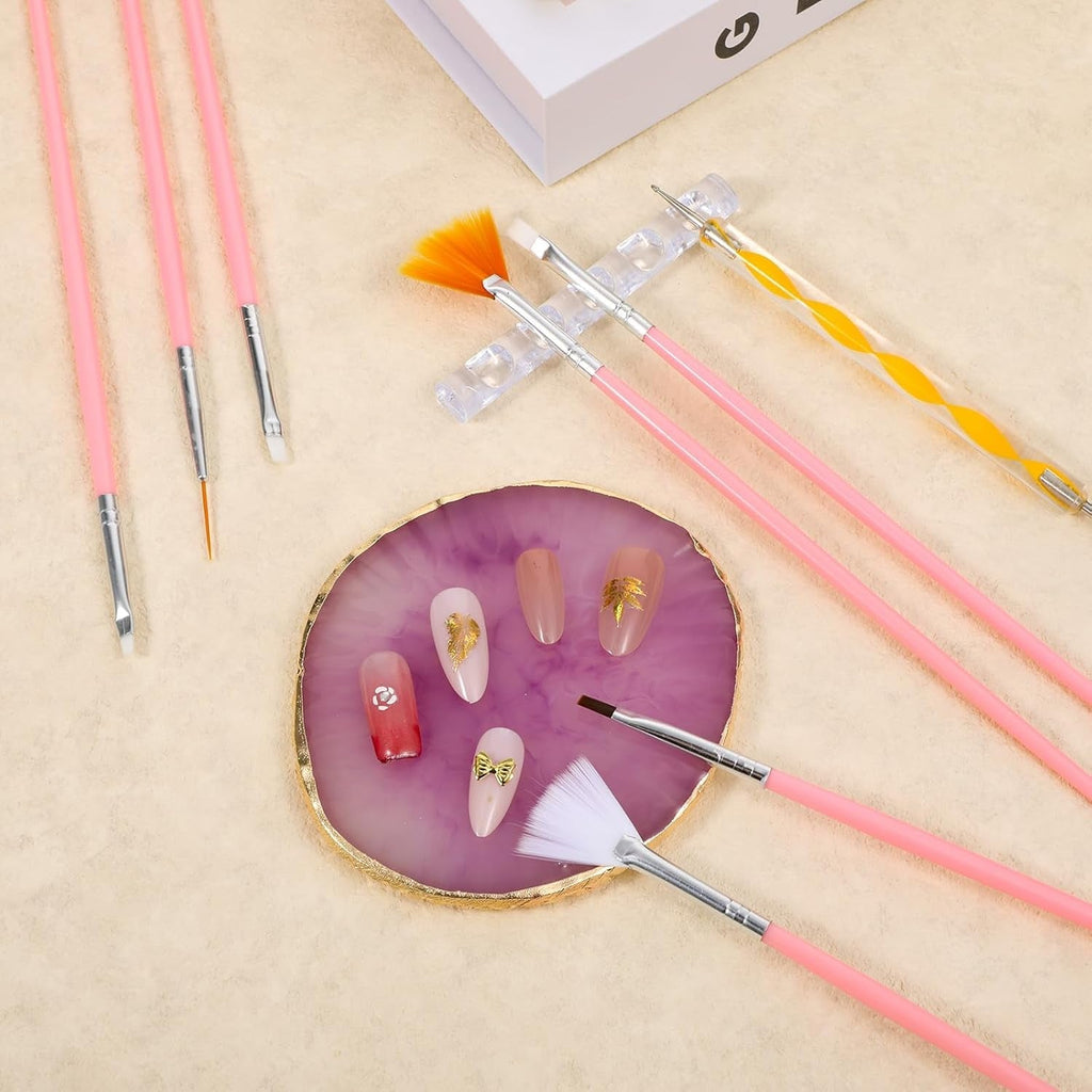 22-Teiliges Nagelkunstpinsel-Set, Nagelkunst-Werkzeugset Kunstharzpalette Nagelkunstmalerei Gemischte Farben Acryl-Silikon-Schnitzstift, Punktierstift-Werkzeug, Maniküre-Set