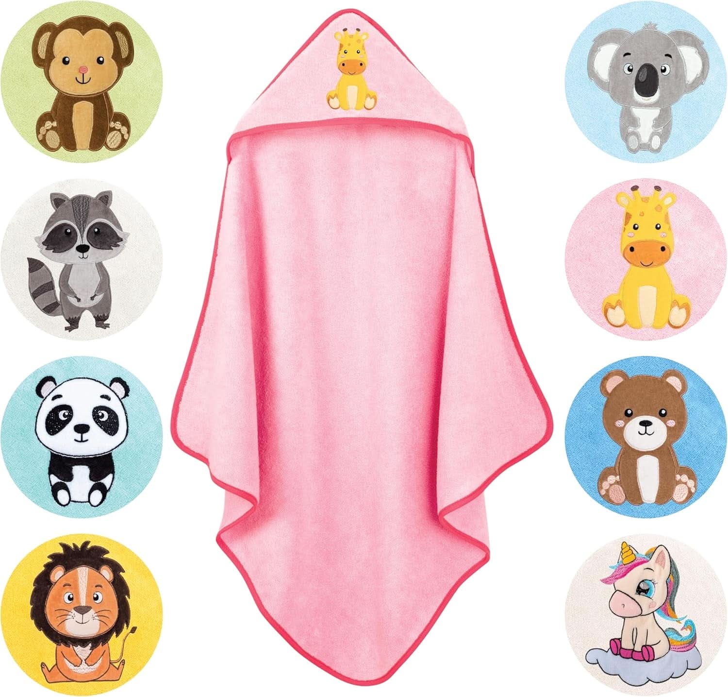 LAYNENBURG Prosop de baie cu glugă Premium Baby, 100% bumbac - Oeko TEX, 80 x 80 cm Mama si Copilul Naty Shop Roz, girafă