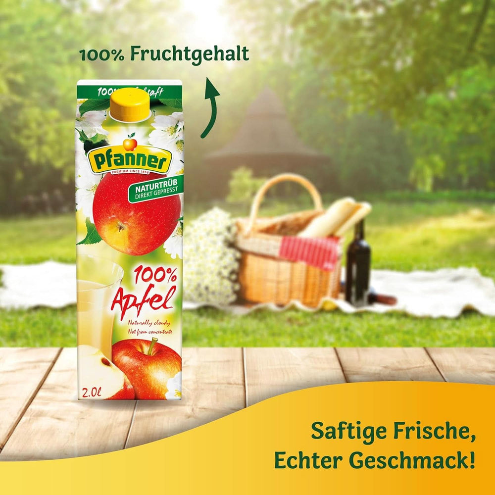 Pfanner 100% suc de mere tulbure natural (1 x 2 litri) - Mere presate direct - Suc de fructe fără adaos de zahăr Bauturi fara alcool Naty Shop