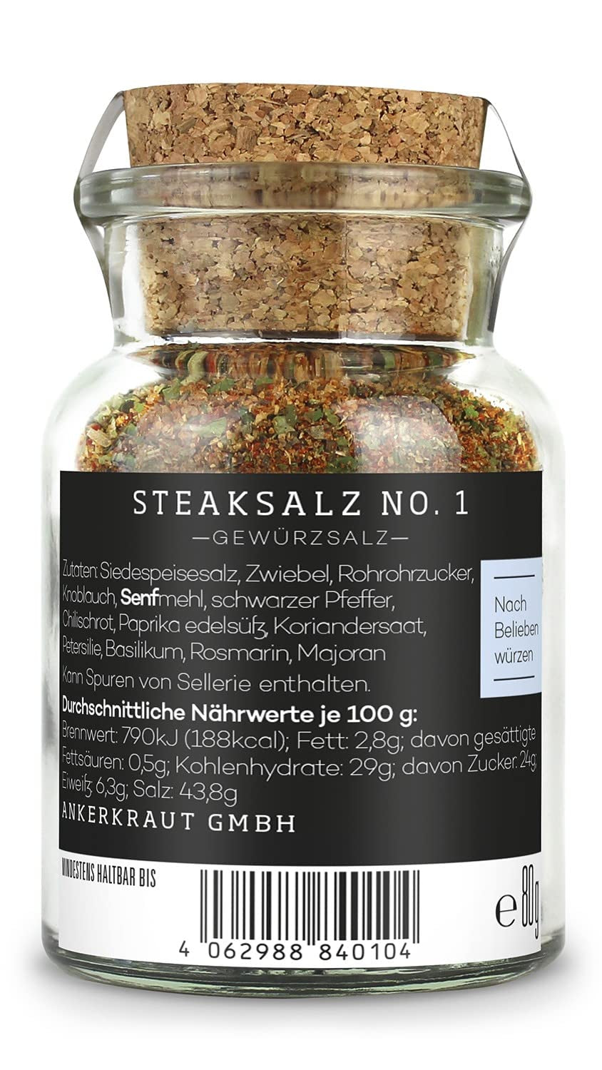 Ankerkraut Steaksalz No. 1, das pefekte Finisher- und Steakhouse-Salz, 80g im Korkenglas