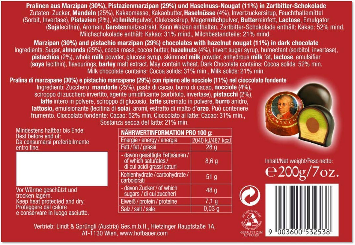 Hofbauer Vienna, Mozartkugeln 200 g, ciocolată neagră